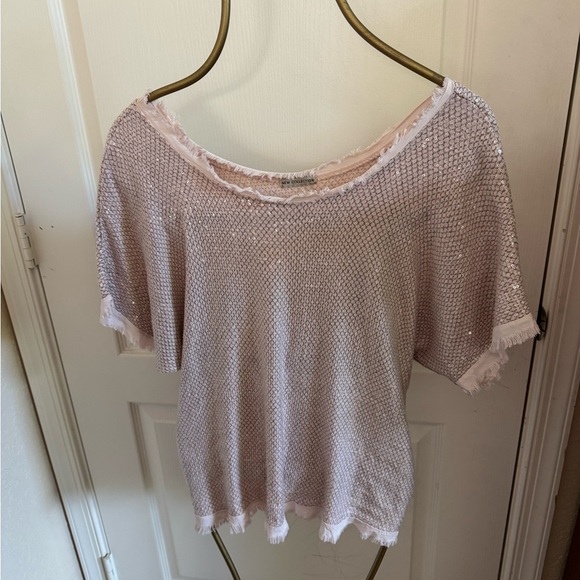 New Collection Pink Sequin Short Sleeve Top - Picture 1 of 6